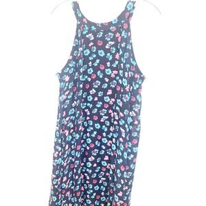 Betsey Johnson Dress 12 Black Aqua Sheer Swirl Floral Festival Whimsy Goth